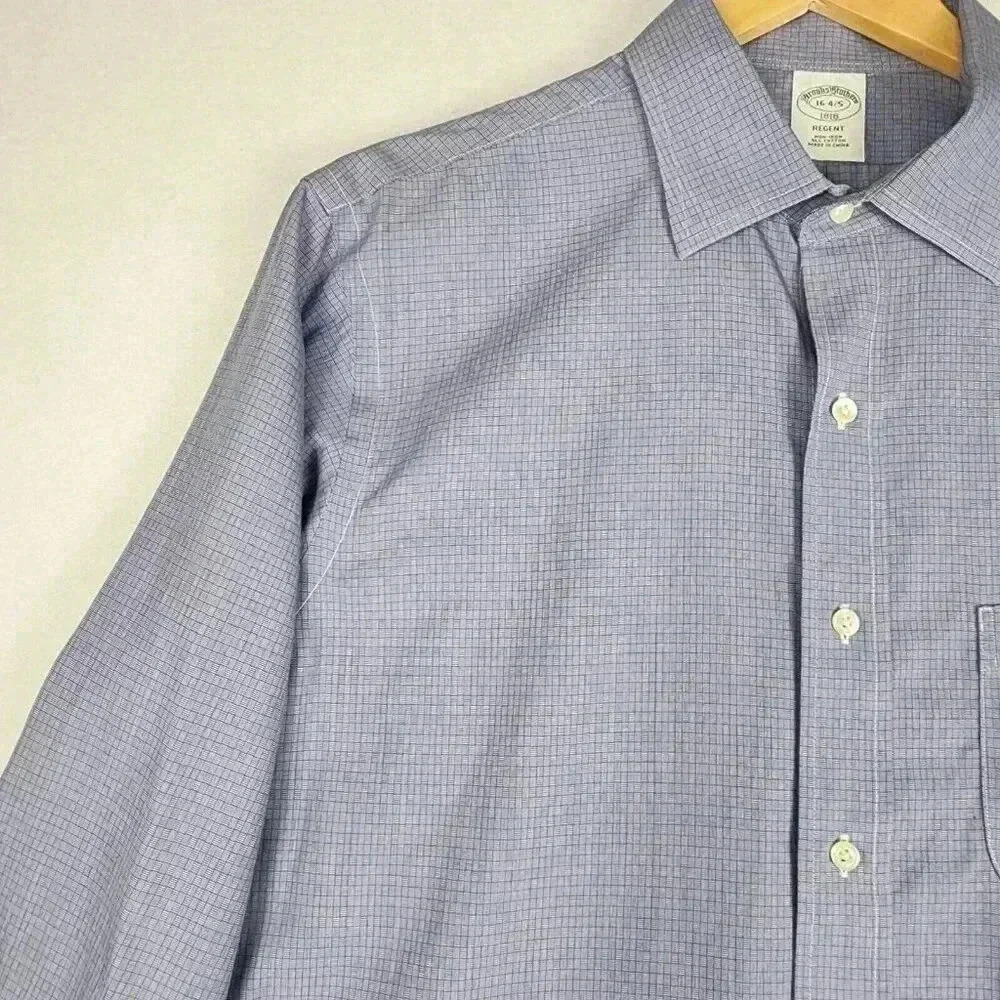 Brooks Brothers Mens Regent Dress Shirt Sz 16 4-5 Non Iron Blue‎ Micro Geometric - Picture 6 of 16